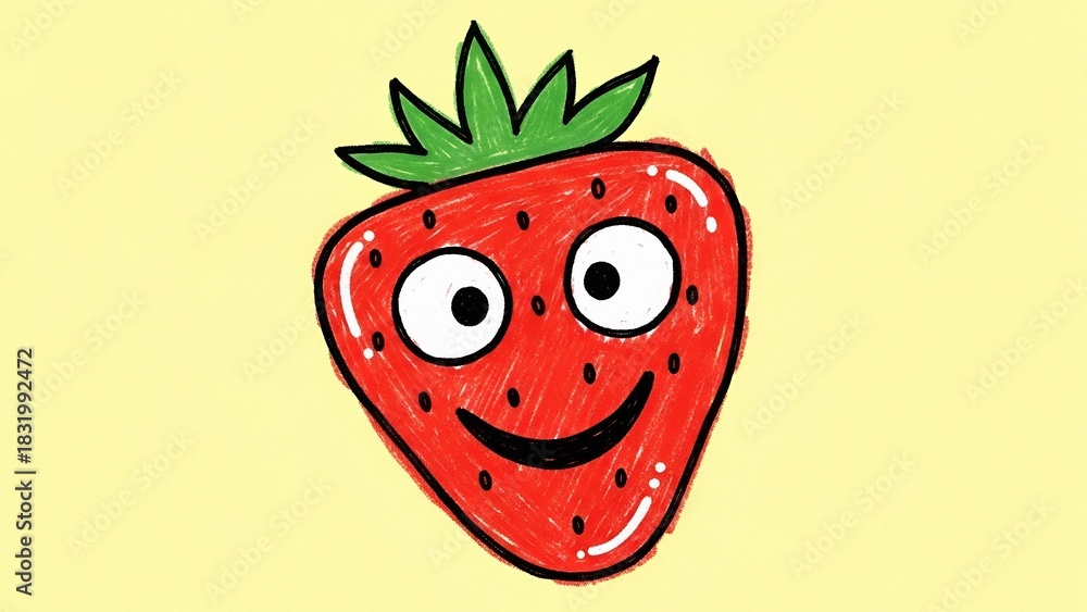 Obraz premium 2D strawberry character with child-like doodles