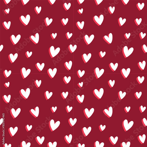 Heart pattern with small hand-drawn white hearts on maroon background