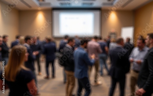 Wallpaper Mural Networking Event Blur: A blurred background of a networking event in a conference hall, with people mingling and exchanging contacts. High quality Torontodigital.ca