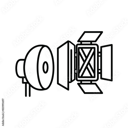 Studio Lighting Equipment Icon with Reflector and Stage Light with Barn Doors