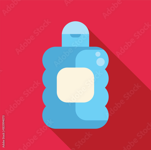 Blue lotion bottle representing personal hygiene products on a red background