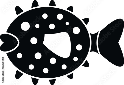 Pufferfish animal silhouette with spikes and spots isolated on a white background