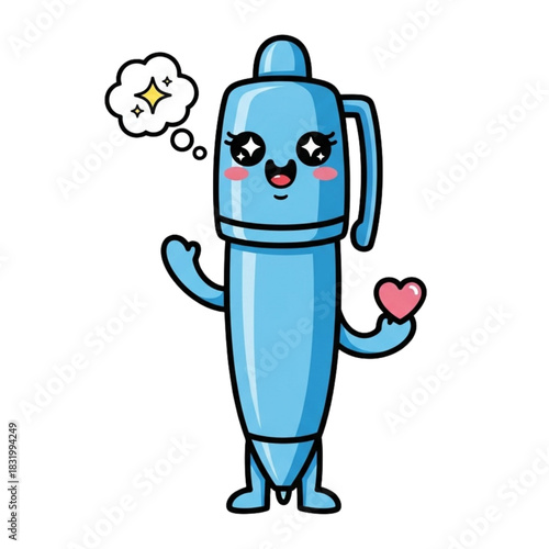 Cute cartoon pen with heart is ready to write love notes and inspire creativity, perfect for stationery designs or educational materials for kids