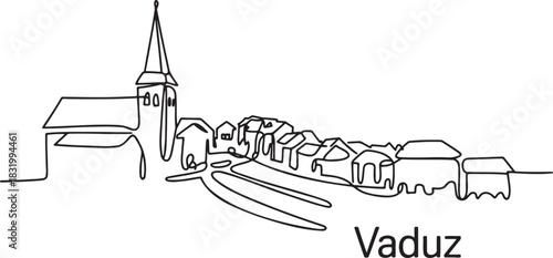 Cityscape of Vaduz Liechtenstein in One Continuous Line