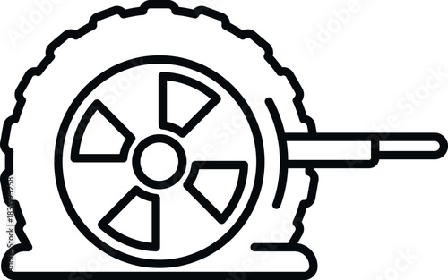 Line art icon illustrating a vehicle tire punctured and deflating