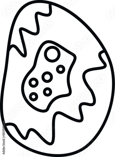 Dinosaur egg fossil featuring wavy patterns and internal structure, presented as a black line drawing