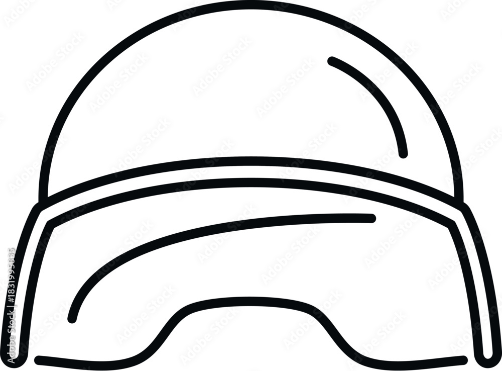 Fototapeta premium Military combat helmet protecting person head in simple line art style