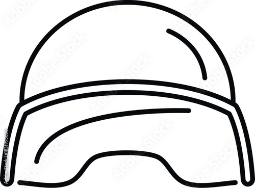 Military combat helmet protecting person head in simple line art style