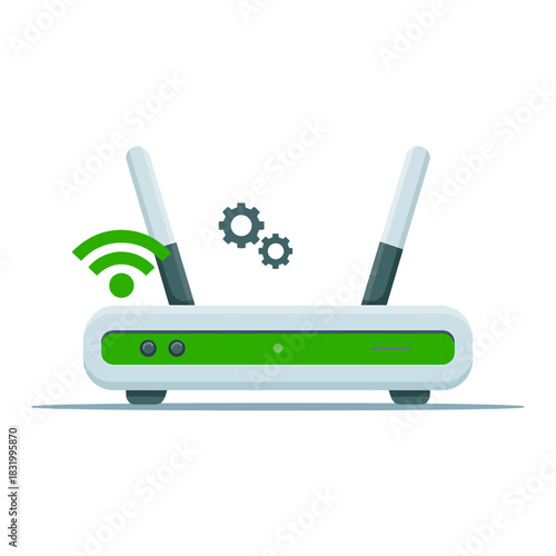 Modern wireless router illustration with green accents on a black background