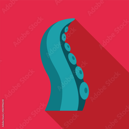 Stylized cartoon octopus tentacle with suckers on a red background