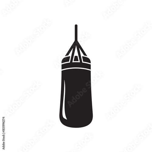 Punching Bag Silhouette in Minimalist Style with High Contrast Lighting on Solid Background for Fitness