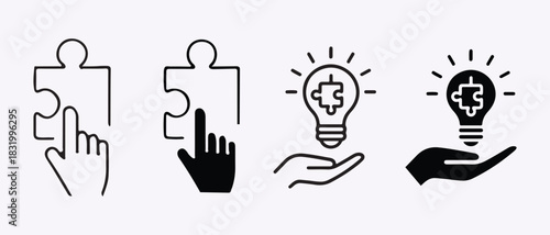 Creative puzzle solving innovation idea generation with lightbulb concept graphics