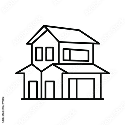 Two-Story House Icon with Garage