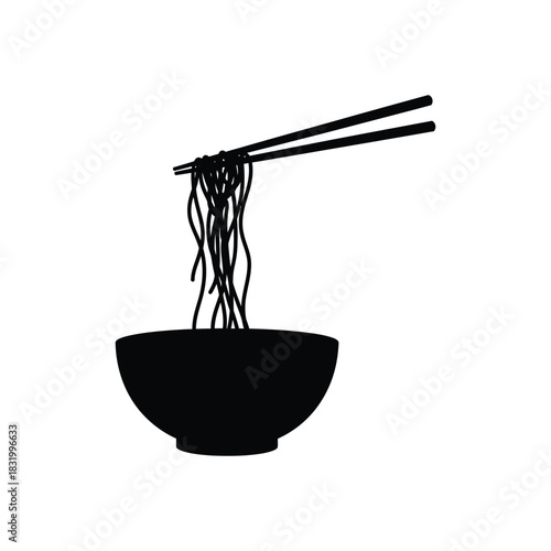 Black silhouette of noodles in a bowl with chopsticks