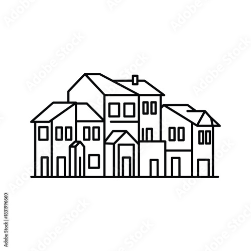 Outline Illustration of a Residential Neighborhood with Multiple Houses