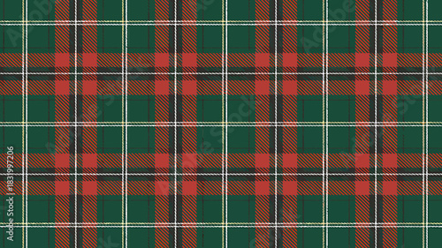 Traditional scottish tartan pattern in green red and white