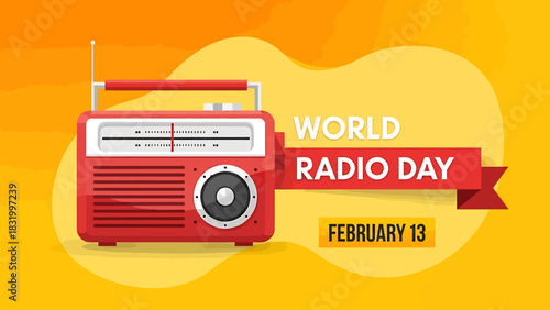 Retro red radio celebrating world radio day on february 13th