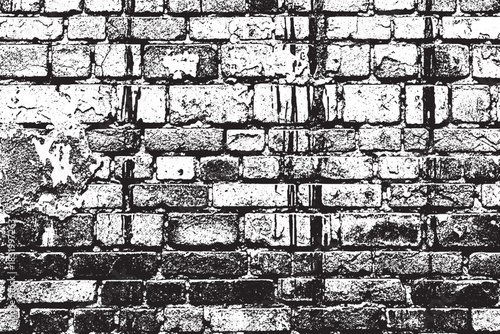 Detailed Black and White Distressed Brick Wall Texture Overlay