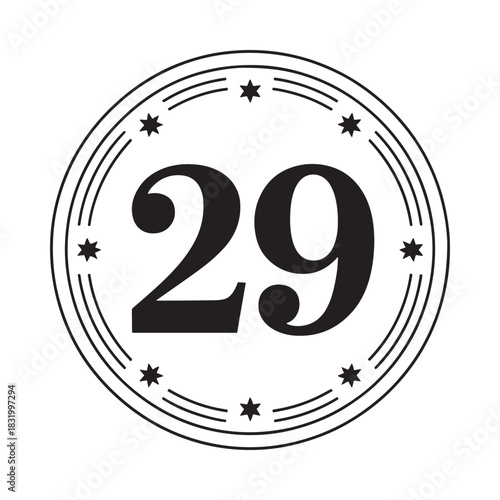 Vintage style circle emblem featuring the number twenty nine
