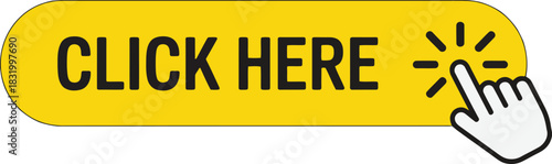 Interactive yellow click here button with hand cursor pointer