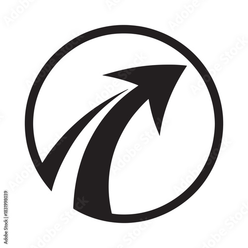 Black arrow ascending within a circular outline