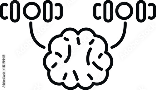 Brain icon working out with dumbbells, symbolizing mental exercise and cognitive development