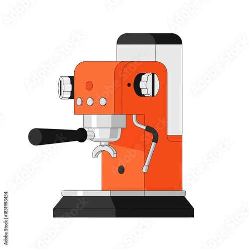 Stylized retro coffee maker illustration with vibrant orange aesthetic and clean lines