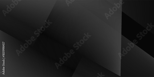 Modern black white abstract background. Minimal. Gradient. Dark grey banner with geometric shapes, lines, stripes, triangles. Design. Futuristic. Cut paper or metal effect. Origami, mosaic, geometry.