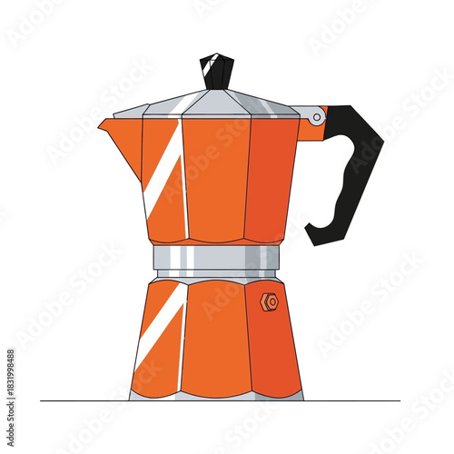 Stylish Moka Pot Illustration with Striking Orange Hues for Coffee Brewing Rituals