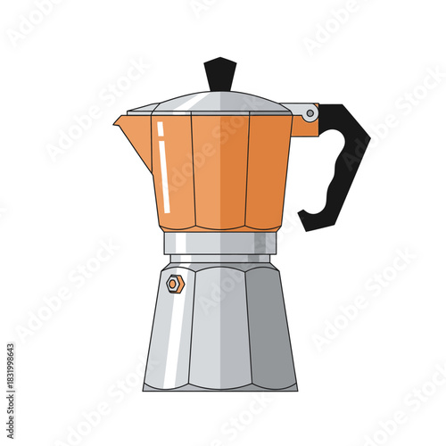 Stylized illustration of a moka pot with vibrant colors and defined lines for brewing rich espresso