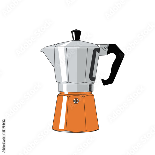 Stylish Moka Pot Illustration: A Classic Coffee Maker in Modern Artistic Depiction