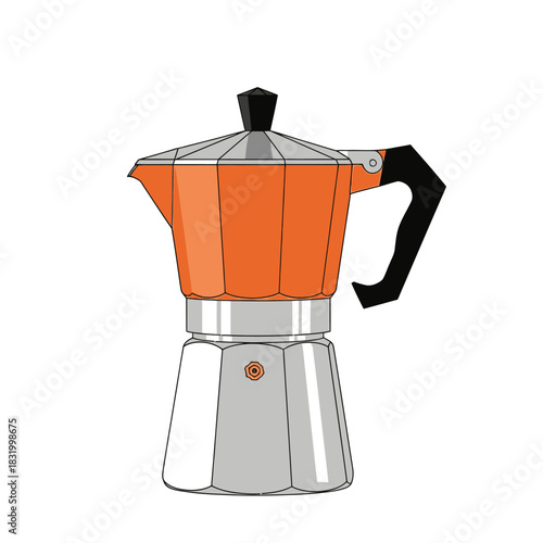 Vibrant orange moka pot illustration for italian coffee brewing at home technique