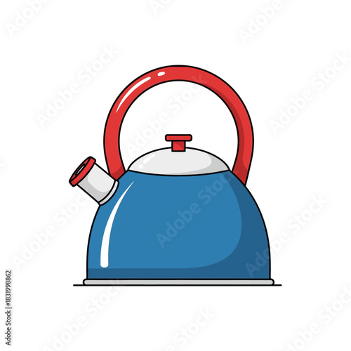 Stylized kettle illustration with bold outlines showcasing modern kitchen design and functionality
