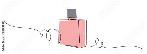 Continuous line art of a perfume bottle. This icon is for a perfume shop sticker or banner. Vector illustration with beautiful colors.
