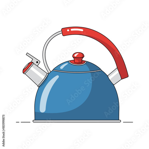 Stylized vector illustration of a classic blue kettle for boiling water home comfort