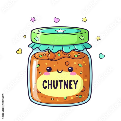 Delightful Chutney Jar Illustration with Starry Accents, Perfect for Food Blogs and Recipe Cards, Adding a Touch of Whimsy to Culinary Designs