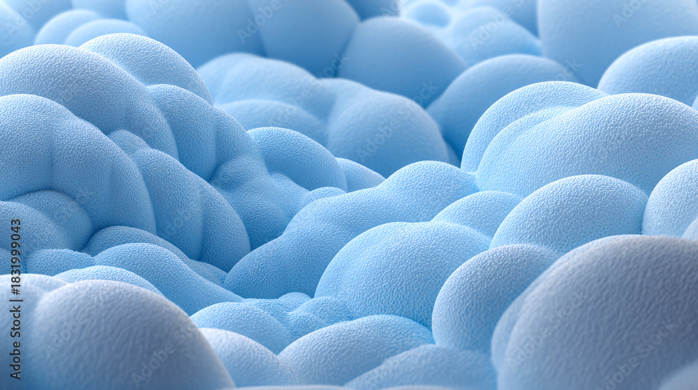 Fototapeta premium An abstract view of soft, puffy, cloud-like forms in varying shades of blue. The forms intermingle, creating a sense of depth and texture.