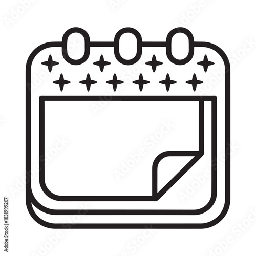 Simple line art icon of a calendar with a page turned