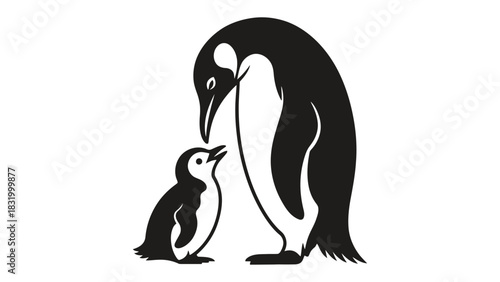 Penguin family vector graphic black and white animal design