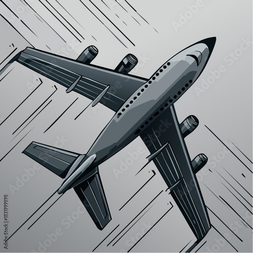 Airplane in distress with wing separation midflight illustration.