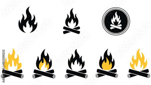 Campfire flame vector illustration set bonfire fire design