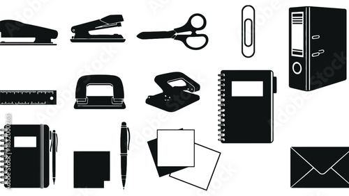 Office supplies stationery vector illustration black white