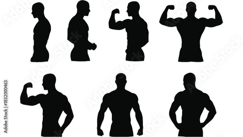 Bodybuilding poses silhouette vector muscular man fitness gym