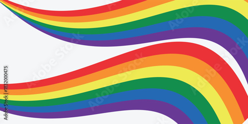 Rainbow wavy ribbon design element. LGBTQ Pride month flag. Rainbow color wave background template shape for banner, poster, flyer, brochure, booklet, cover.