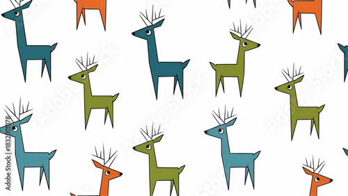 Mid-Century Modern Geometric Reindeer Pattern