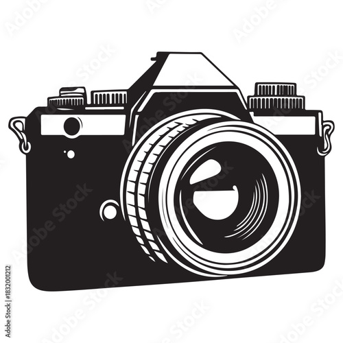 Camera with full black silhouette on white background