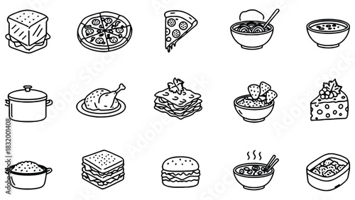 Food illustrations collection of various dishes and meals art