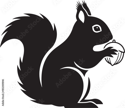 Black silhouette of squirrel holding an acorn illustration