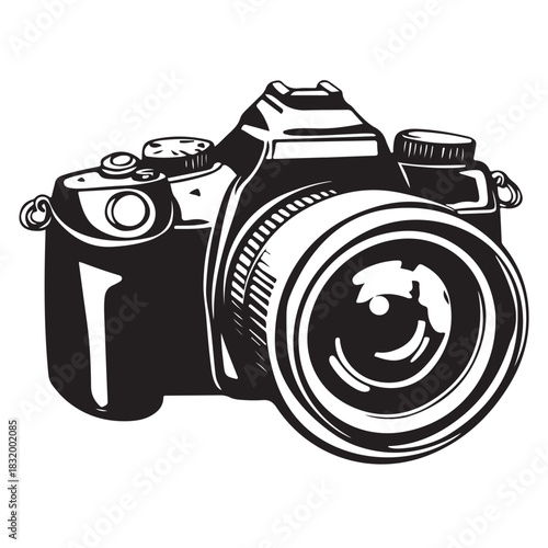 Camera with full black silhouette on white background