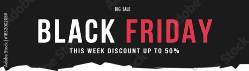 Black friday big sale banner with discount offers up to 50%.